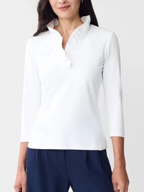 J McLaughlin Durham Top Size XS Catalina Cloth Ruffle V Neck 3/4 Sleeve White
